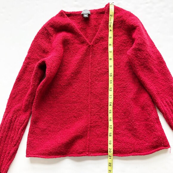 EILEEN FISHER Wool Red V Neck Pullover Sweater Womens Small Petite - Picture 10 of 10